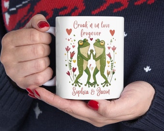 Personalized Frog Coffee Mug Gift Custom Girlfriend Gift Funny Wife gift Cottagecore frog lover gift Valentines Day Wedding Engagement gift