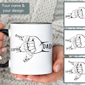 Benutzerdefinierte Papa Kaffeetasse Geschenk Personalisierte Papa Tasse mit Kindernamen Papa und Kinder Hände Tasse Geschenk Vatertagsgeschenk von Kindern Papa Kaffeetasse Geschenk
