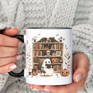 Halloween spökmugg inflyttningsfestgåva spöklik boklig mugg nytt hem present syster present kontorskollega present halloween bokälskare kopp