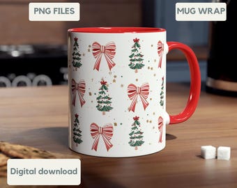 Coquette Christmas Tree Mug wrap PNG Christmas coquette Bow Merry Christmas wrap, Girly Christmas Sublimation Design Instant download