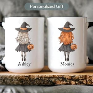 Personalized Halloween Witch Mug for Girl Gift Custom Name Cute Witch Design with Name Trick or Treat Gift Fall Coffee Cup for Spooky Season