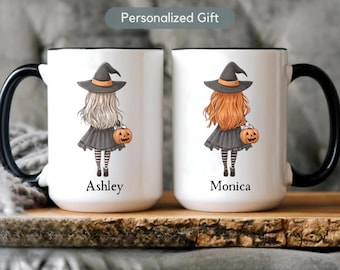 Personlig Halloween-häxmugg för flickapresent Anpassat namn Söt häxdesign med namn Bus eller godis-present Höstkaffekopp för läskiga säsonger