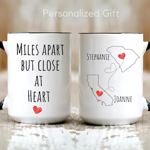 Personalized Miles Apart but Close at Heart Coffee Mug Gift Custom Long-Distance State to State Mug, Personalized Long Distance Friend Mug