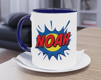 Taza de superhéroe de cómic personalizada, regalo, taza gigante, taza con nombre personalizado, taza de superhéroe, taza de estilo cómic para el Día del Padre, taza de dibujos animados, regalo de superhéroe para papá