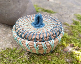 Pine needle basket, basket for incense, handmade