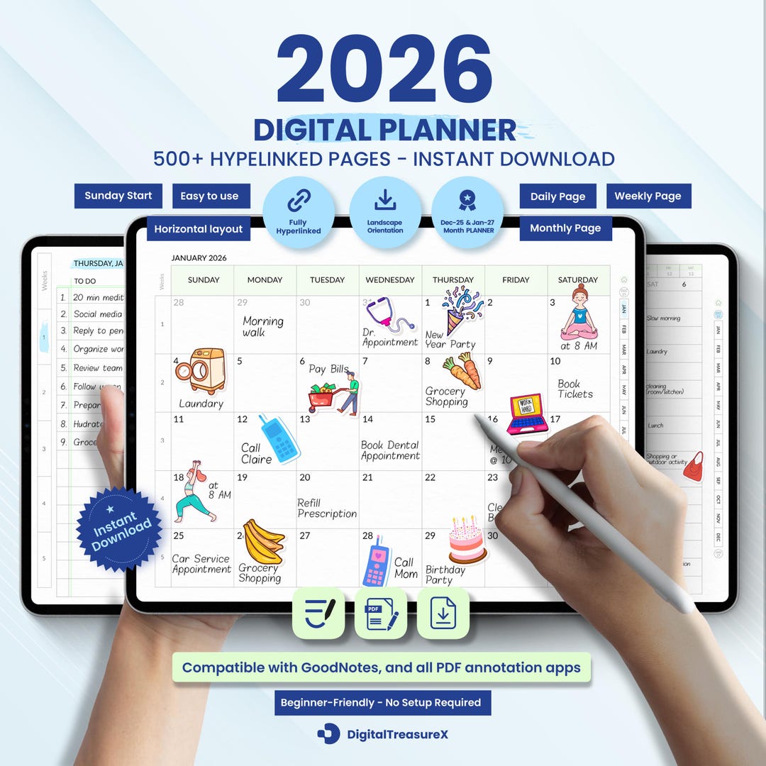 2026 Digital Planner for iPad & Goodnotes | Sunday Start | Daily ...