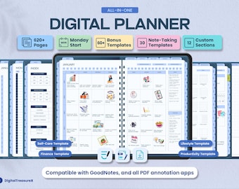Agenda Digital Tudo-em-Um 2026 | Diária, Semanal e Mensal para iPad e GoodNotes | Diário Digital Datado de 2026