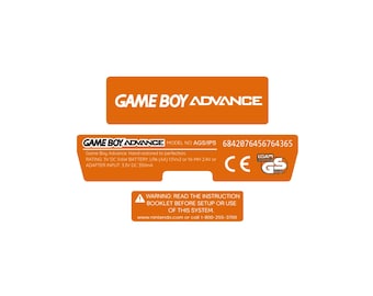 Juego de pegatinas holográficas laminadas para la parte trasera de Game Boy Advance, color naranja con texto blanco / Personalización gratuita