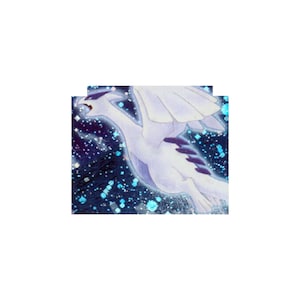 May include: A stylized illustration of a white winged creature with purple accents, set against a dark blue starry background. The creature is in flight, with its wings spread. The artwork has a fantasy theme.