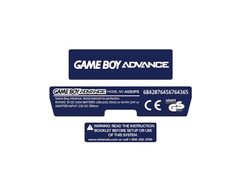 Juego de pegatinas traseras laminadas holográficas para Game Boy Advance en color índigo con texto blanco / Personalización gratuita
