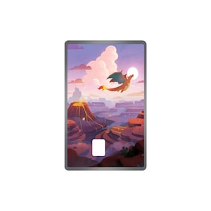 Puede incluir: Impresi&oacute;n art&iacute;stica digital que representa un drag&oacute;n naranja volando sobre un ca&ntilde;&oacute;n con un volc&aacute;n. La obra de arte utiliza una paleta vibrante de naranja, morado y rosa, con una luna llena en el fondo. La imagen est&aacute; enmarcada.