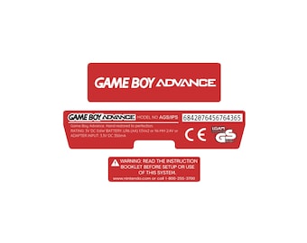 Etiquetas traseras laminadas holográficas rojas con texto blanco para Game Boy Advance / Personalización gratuita
