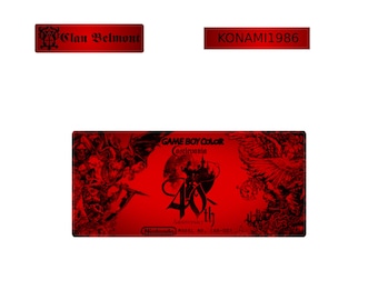 Juego de etiquetas temáticas del 40.º aniversario de Castlevania para Game Boy Color: brillantes, metalizadas o holográficas.