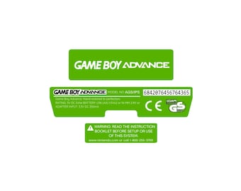 Juego de etiquetas adhesivas laminadas holográficas para la parte trasera de Game Boy Advance, color verde con texto blanco / Personalización gratuita