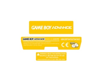 Juego de etiquetas adhesivas holográficas laminadas para la parte trasera de Game Boy Advance, color amarillo con texto blanco / Personalización gratuita