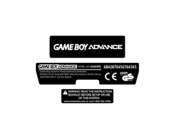 Etiquetas traseras laminadas holográficas negras con texto blanco para Game Boy Advance / Personalización gratuita