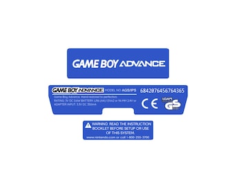 Etiquetas adhesivas traseras laminadas holográficas azules con texto blanco para Game Boy Advance / Personalización gratuita
