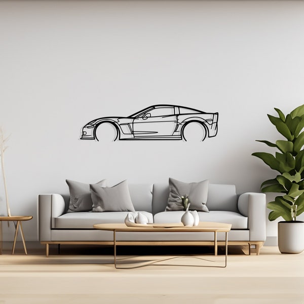 Corvette C6 Z06 Silhouette dettagliata Arte della parete in metallo, Regalo di compleanno, Regalo per lui, Regalo Petrolhead, Regalo per gli amanti dell'auto, Decorazione della parete,