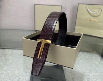 Authentic REVERSIBLE Leather T Icon Reversible Belt with