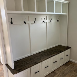 Farmhouse Hall tree with drawers | Mudroom locker | Custom Size and Color Available | Halltree entryway bench with storage