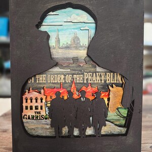 Peaky Blinders Shadowbox, handmålad Peaky Blinders plywoodram