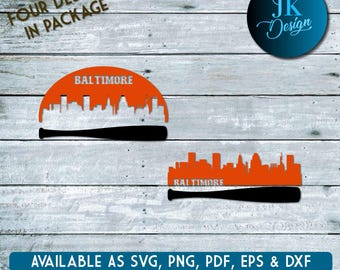 Baltimore Baseball Bat Skyline Negative Space for cutting - SVG, AI, PNG, Cricut and Silhouette Studio