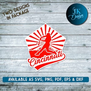 Cincinnati Baseball City Skyline & Player for cutting | SVG, AI, PNG, Cricut and Silhouette Studio