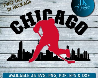 Chicago Skyline Hockey para cortar - SVG, AI, PNG, Cricut y Silhouette Studio