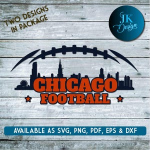 Chicago Football Skyline SVG | PNG, PDF | Silhueta e Cricut | Glowforge | dxf, ai, eps