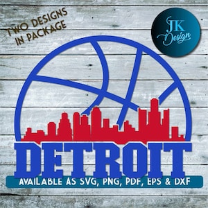 Detroit Basketball City Skyline zum Schneiden - SVG, AI, PNG, Cricut und Silhouette Studio