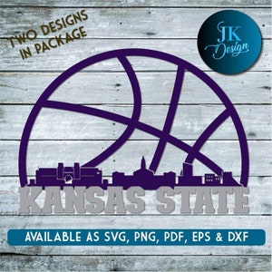 Arte digitale dello skyline di basket di Manhattan Kansas / SVG, PNG, PDF / Silhouette e Cricut