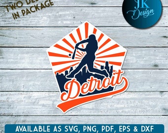Detroit Baseball Player SVG – City Skyline, Cricut & Silhouette (Digital Files)