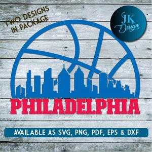 Philadelphia Basketball City Skyline voor knippen & - SVG, AI, PNG, Cricut en Silhouette Studio