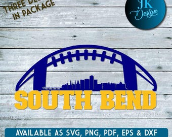 Arte digital del horizonte del fútbol americano de Notre Dame, South Bend, Indiana / SVG, PNG, PDF / Silhouette y Cricut