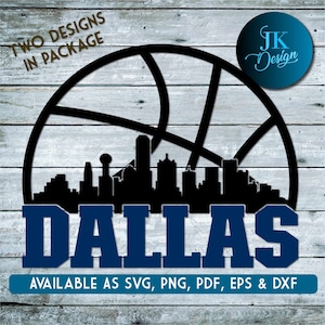 Dallas Basketball City Skyline voor knippen & - SVG, AI, PNG, Cricut en Silhouette Studio