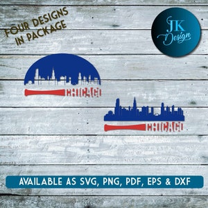Skyline da cidade de beisebol de Chicago para pacote de corte - SVG, AI, PNG, Cricut e Silhouette Studio