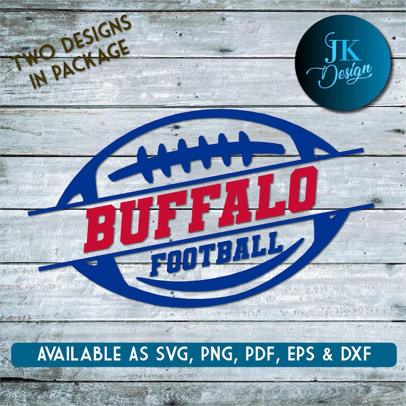 May include: A blue and red logo with a football graphic and the text "BUFFALO FOOTBALL".