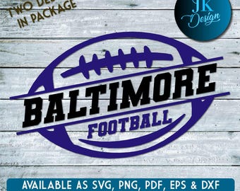 May include: A purple and black logo design with a football graphic and the text "BALTIMORE FOOTBALL".