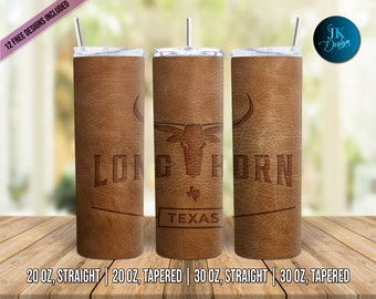 Longhorn Tumbler Wrap | PNG | 9.3 x 8.2 | Tapered and Straight | 20oz, 30oz
