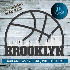 Brooklyn New York Basketball City Skyline à découper & - SVG, AI, PNG, Cricut et Silhouette Studio