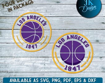 Círculo de baloncesto de Los Ángeles para cortar - SVG, AI, PNG, Cricut y Silhouette Studio