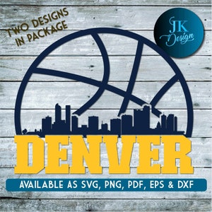 Denver Basketball City Skyline pour la coupe - SVG, AI, PNG, Cricut et Silhouette Studio