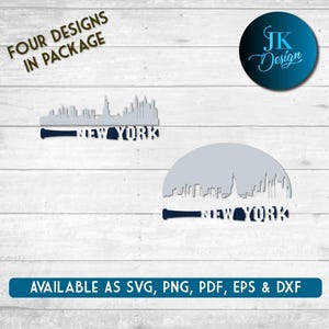 Bastão de beisebol de Nova York Skyline Espaço negativo para corte - SVG, AI, PNG, Cricut e Silhouette Studio