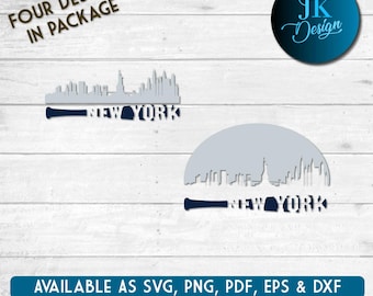 Espacio negativo de silueta de bate de béisbol de Nueva York para cortar - SVG, AI, PNG, Cricut y Silhouette Studio