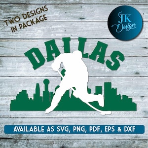 Dallas City Skyline Hockey om te snijden - SVG, AI, PNG, Cricut en Silhouette Studio