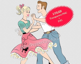 1950s Rock N Roll dancers clipart PNG sublimation file,  retro rockabilly digital illustration image download file