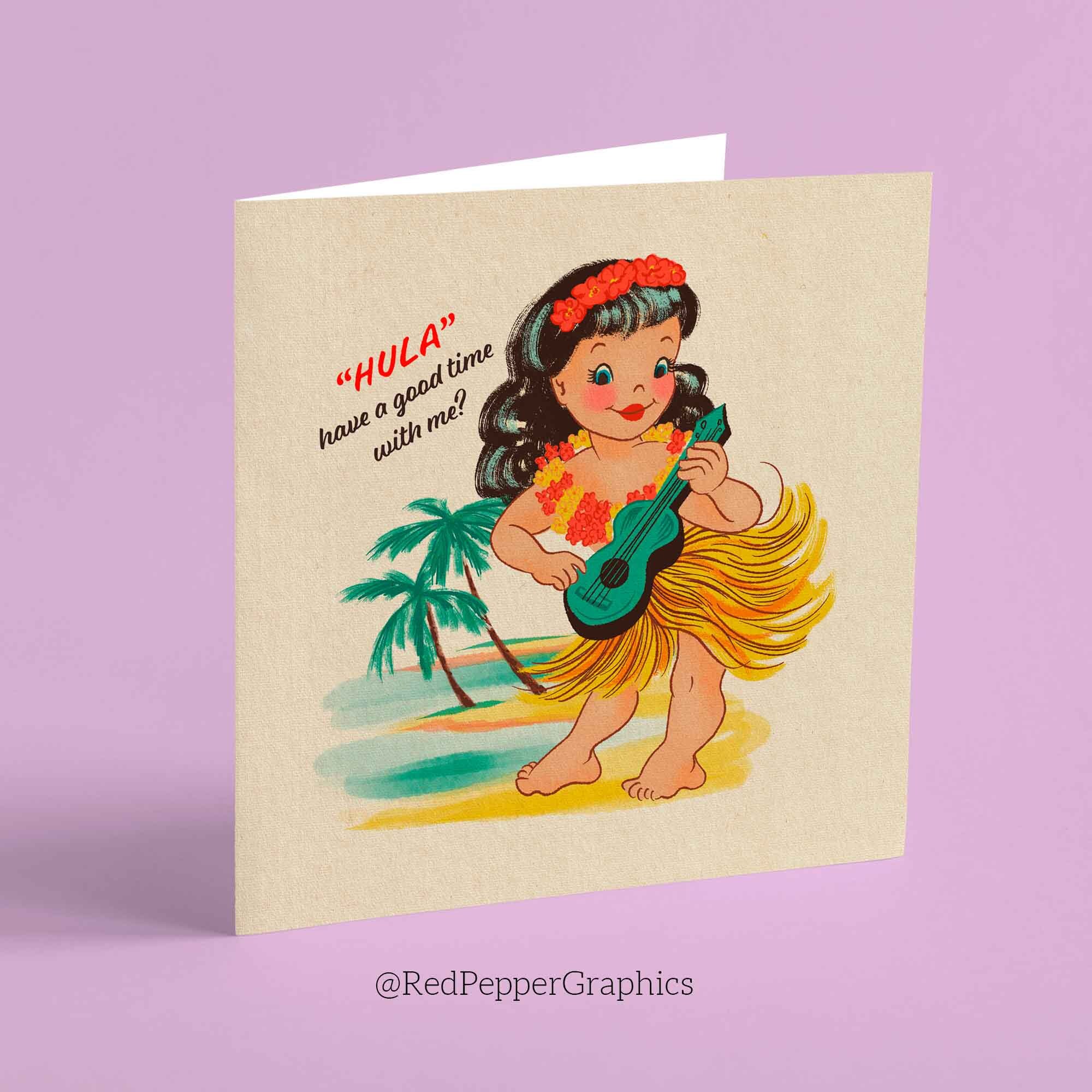 Vintage Valentines Hula Dancer With Ukulele Clipart Image