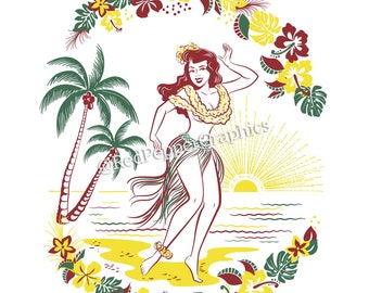 Hawaiian Hula girl tiki PNG clipart | Instant download artwork file