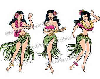 Hawaiian Hula girl tiki PNG / SVG clipart, sublimation file, retro digital clipart image download file