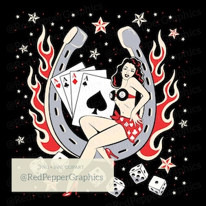 Fichier de sublimation PNG + SVG Lady Luck, fichier de téléchargement numérique rockabilly pour les autocollants et l'impression